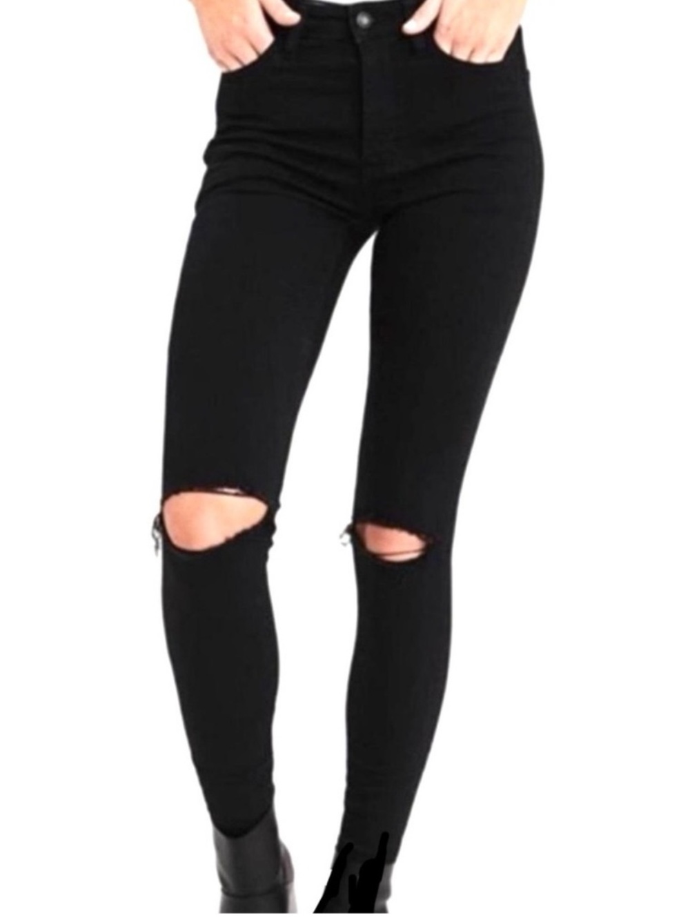 American Eagle Outfitters Black High-Rise Ripped Knee Skinny Jeans
